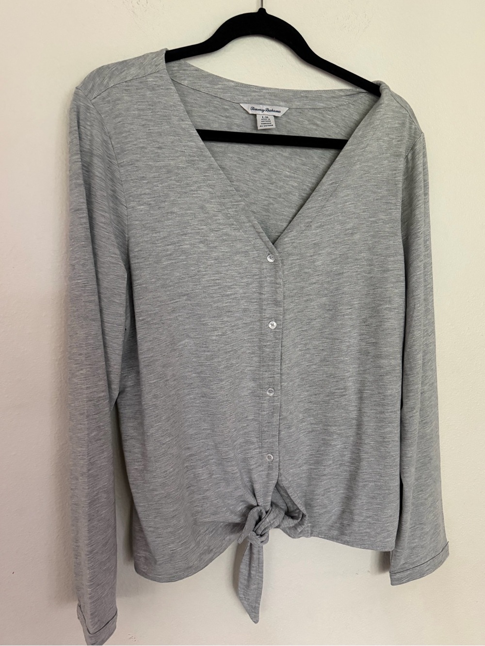 Tommy Bahama Women's Grey Tie-Front V-Neck Top - Large | Tencel Modal Blend